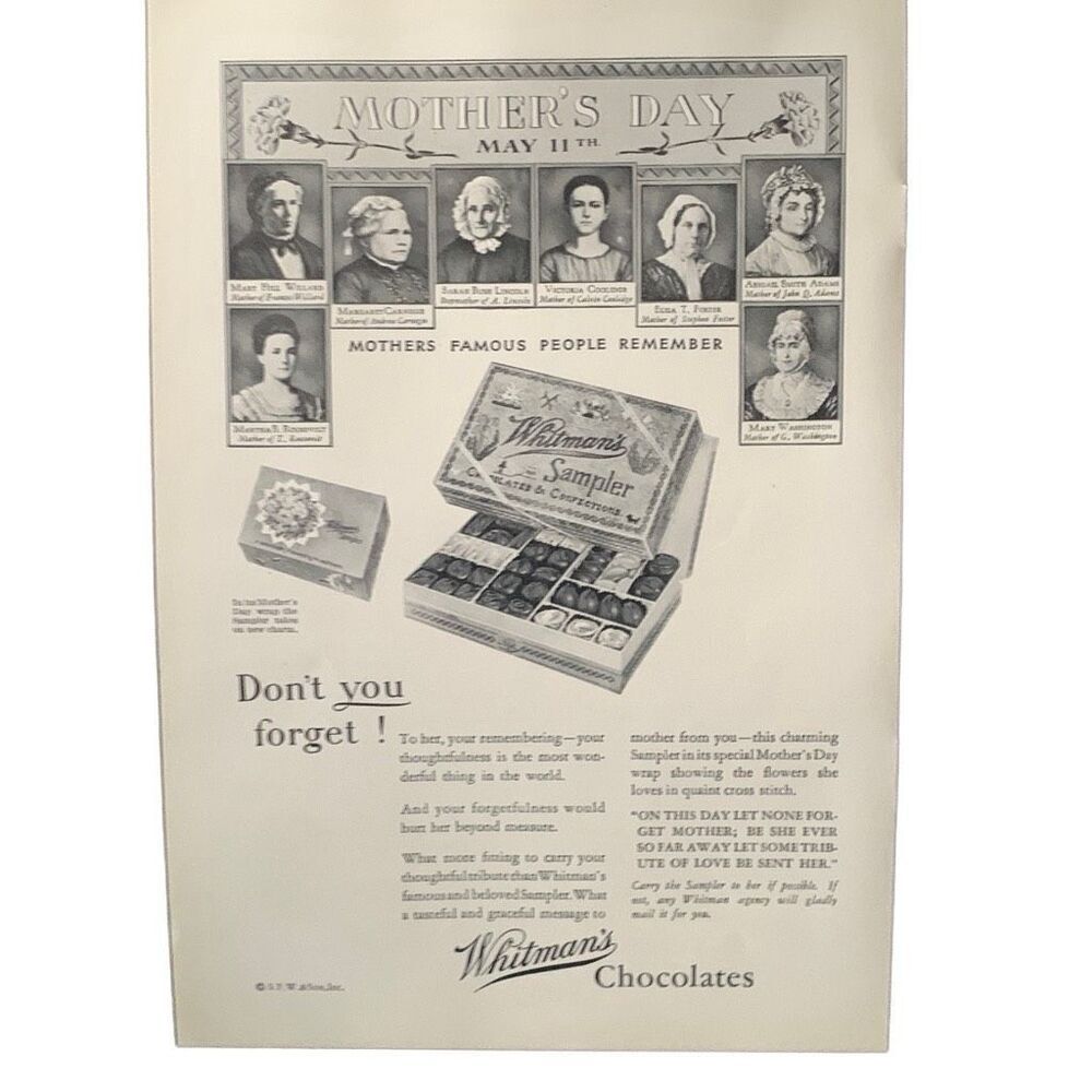 Vintage 1930 Whitman’s Chocolate Mother’s Day Ad Advertisement